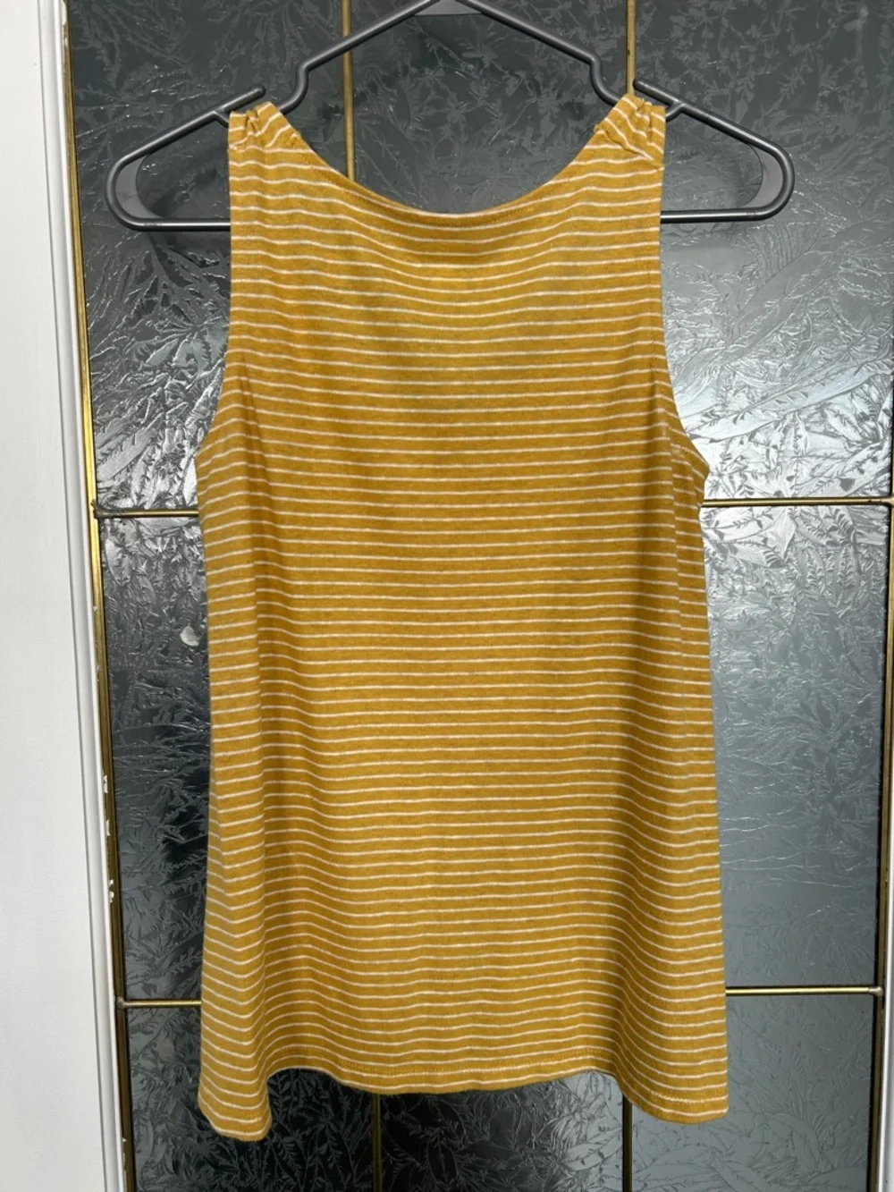 Old Navy Mustard and White Striped Knot-Shoulder Tank Top - Picture 3 of 3